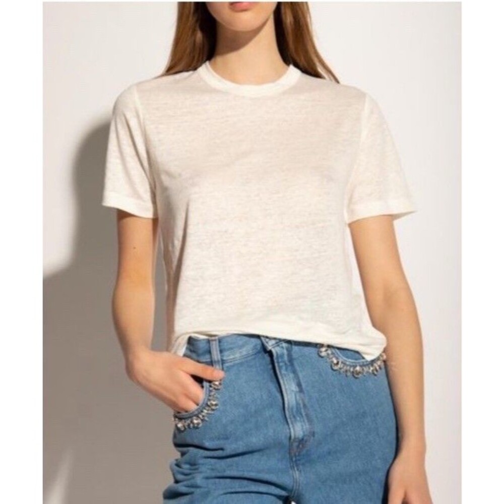 Samsoe Samsoe Doretta 100% Linen T-Shirt Cream Eggnog Size XS Minimalist
